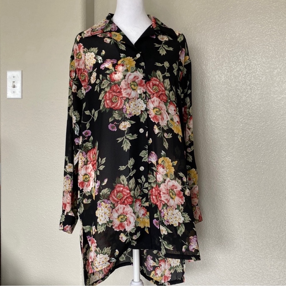 Henri Bendel Black Floral Blouse - Picture 3 of 8
